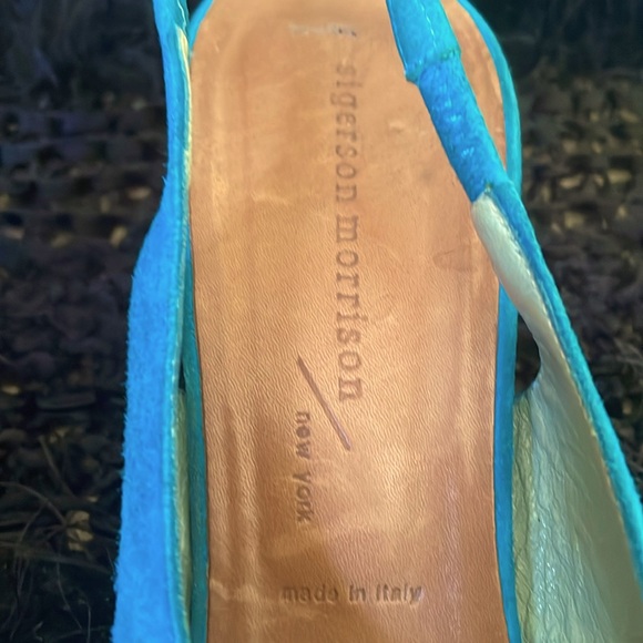 Sigerson Morrison Turquoise Suede Kitten Heel Slingback Sandals - Picture 13 of 15
